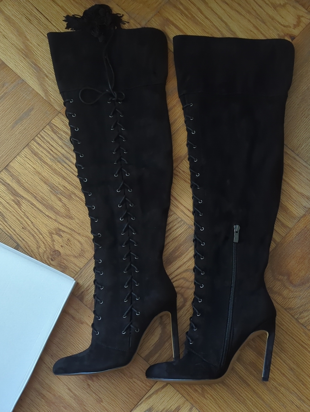 Chelsea & Zoe Black Over-the-Knee Lace-Up Stiletto Boots